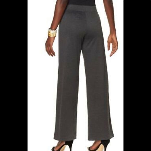 Natori Pants - Natori Pull-On Ponte Wide-Leg Stretch Pants Gray